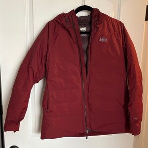 REI Women’s Insulated Hooded Jacket — Deep Red Size Large